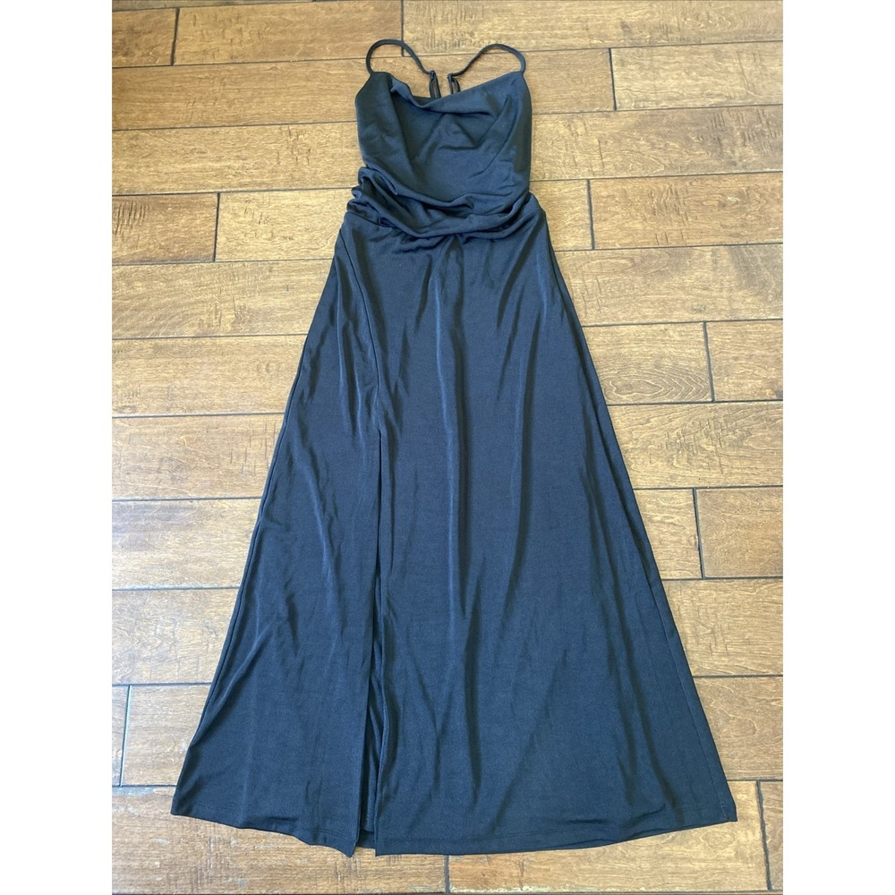 NWT Jason Wu Womens Open Back Sleeveless Cowl Neck Front Slit Dress Black Size L